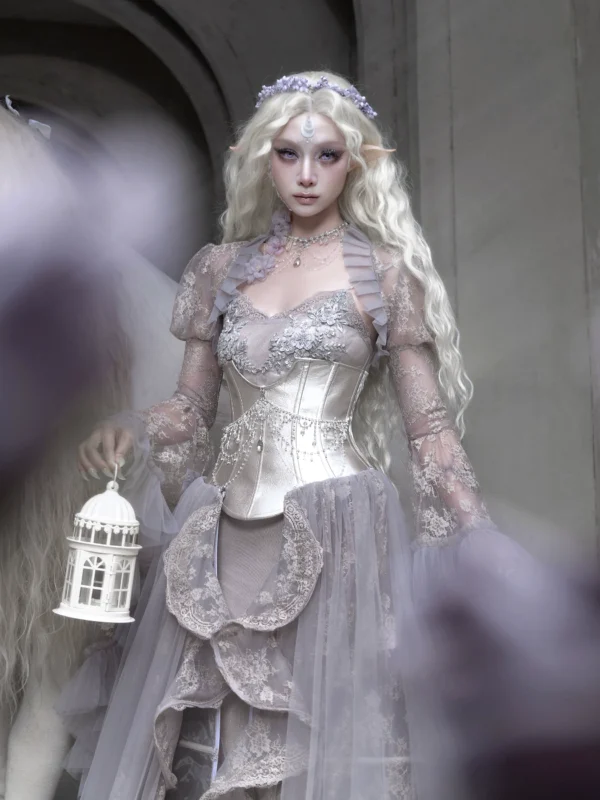 Moonlight Spirit Jacquard Crystal Rhinestone Corset Belt – Ethereal Fairycore Boned Waist Cincher