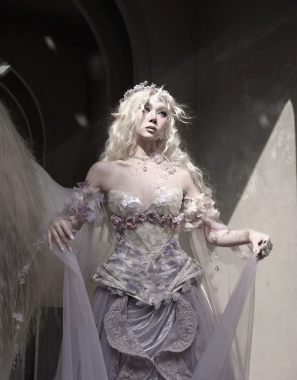 Blood Supply Moonlight Beast Spirit Floral Boned Corset Top - Elven Fairycore Sequin Iridescent Bustier Evening Top
