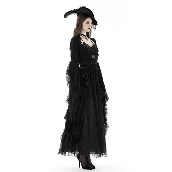 Women's Gothic Vintage Bell Sleeve Cropped Shrug – Lace Trim Front Buckle Bolero Jacket Top