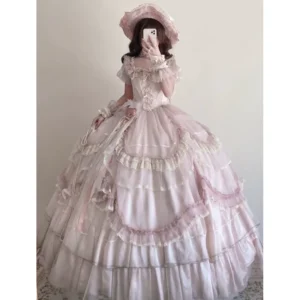Layla's Secrets Vintage Pink Lolita Wedding Ball Gown - Ruffled Lace Corset Princess Dress for Evening Galas, Birthdays & Ceremonies
