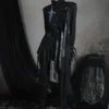 CroixDragon Gothic Sword Print High Collar Buckled Top – Darkwear Asymmetric Strapped Tunic Jacket for Unisex