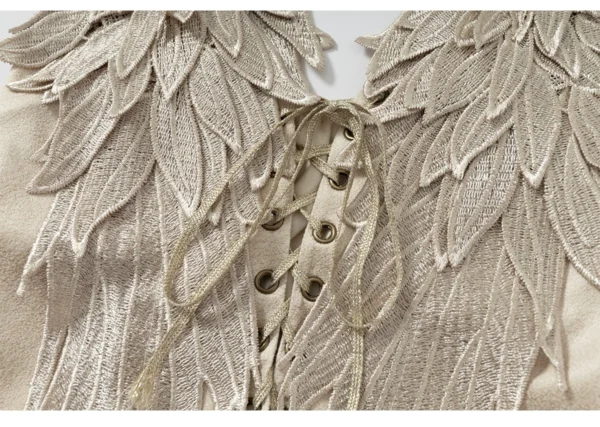 NO ROMANCE Vintage Court Knight Angel Wings Faux Suede Corset Top – Gothic Lace-Up Strapless Bustier Camisole for Women