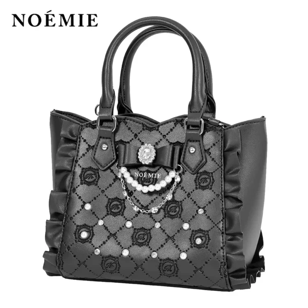 NOEMIE Kawaii Bow Rhinestone Tote Bag – Japanese Lolita Quilted Ruffle 2-Way Crossbody Handbag