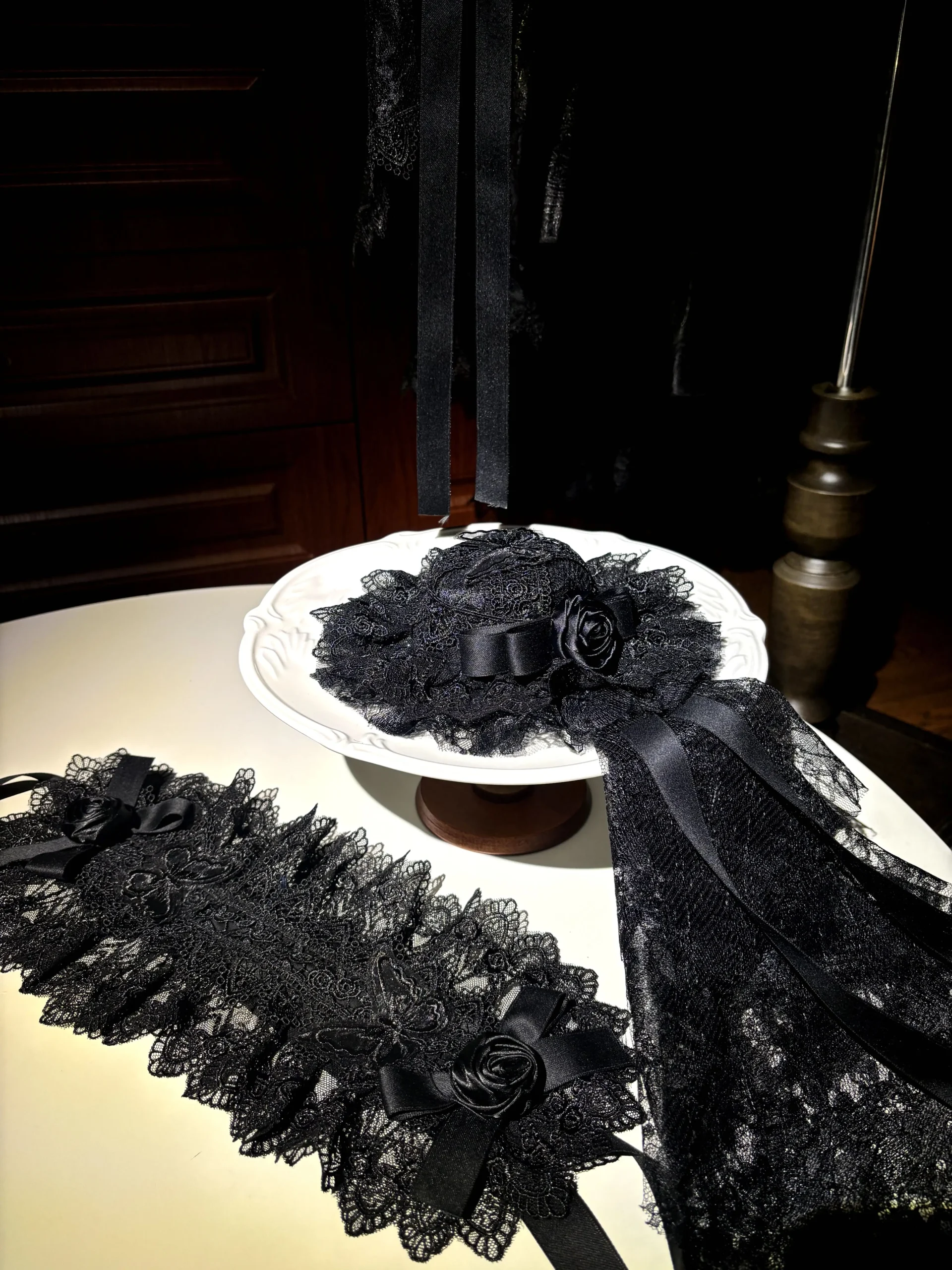 Cross & Thorns Gothic High-Low Lace Lolita Set – Chiffon Blouse, Corset Skirt & Detachable Princess Sleeves