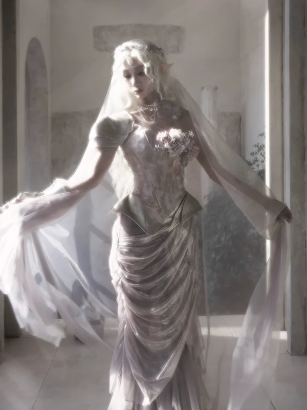 Moonlight Spirit Silver Floral Asymmetric Armor Corset – Ethereal Fairycore Boned Bustier Top