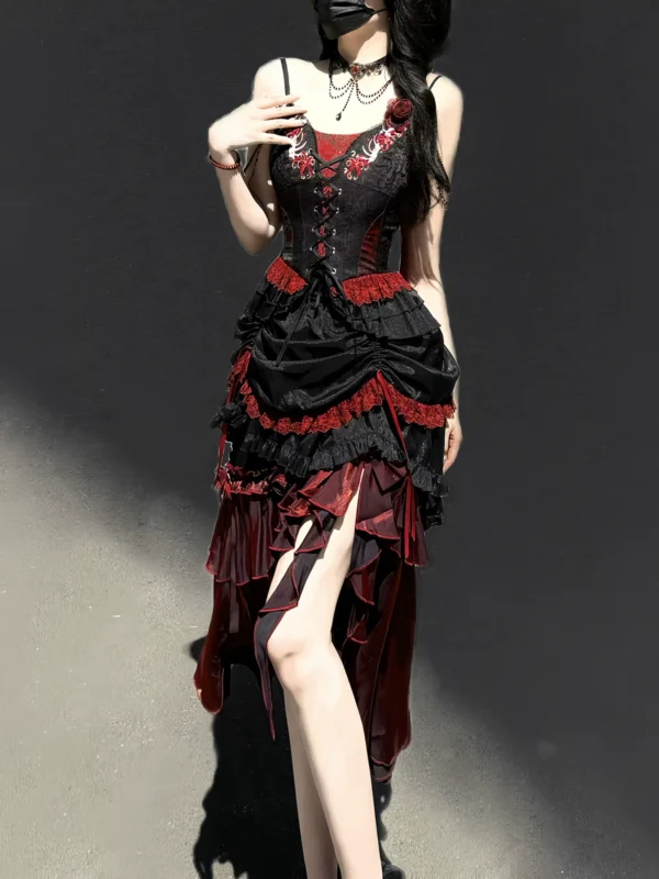 Sweet Vow Original Bone Flower Gothic Lolita 3-Piece Set – Corset Camisole, Bustle Short Skirt & Mermaid Long Skirt