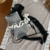 Gothic Layered Fishnet Thigh-High Stockings – Dark Lolita Ruffled Lace Fishnet Tights with Bow Garter Accent