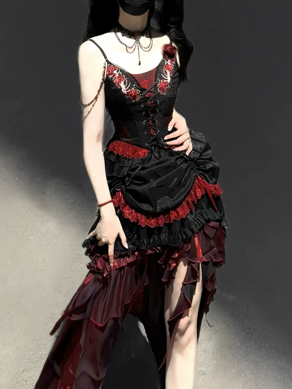 Sweet Vow Original Bone Flower Gothic Lolita 3-Piece Set – Corset Camisole, Bustle Short Skirt & Mermaid Long Skirt