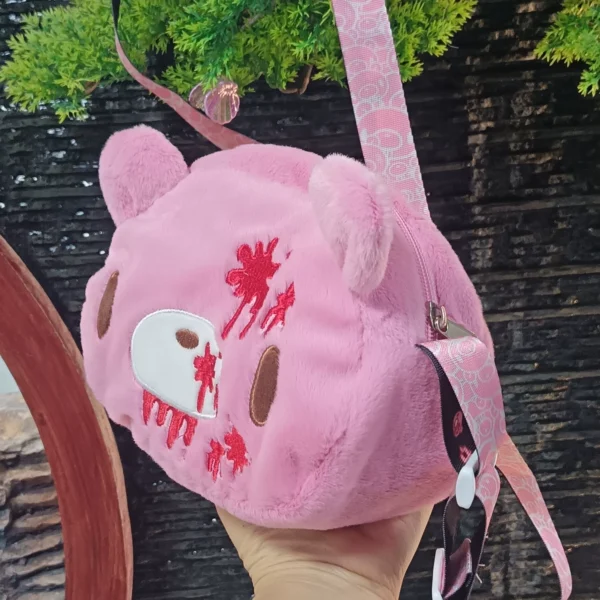 Gloomy Bear Plush Crossbody Bag – Pink Bloody Bear Kawaii Plushie Shoulder Bag for Harajuku Y2K Fashion