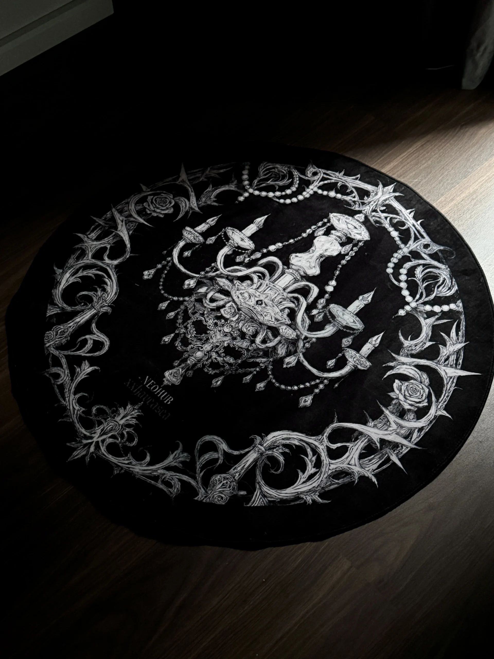 Neohub Gothic Candle Chandelier Area Rug – Dark Academia Faux Cashmere Bedroom Floor Mat Decor