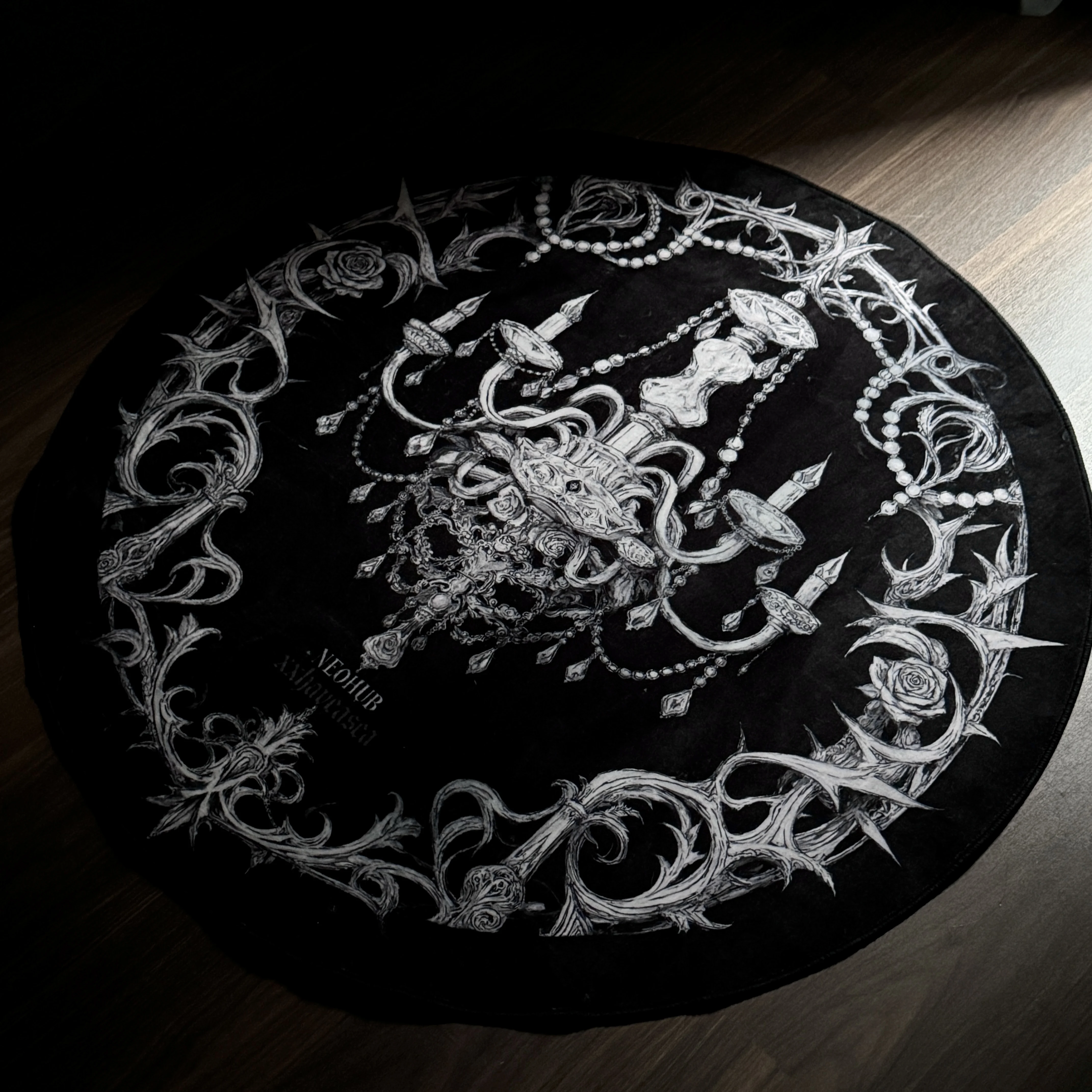 Neohub Gothic Candle Chandelier Area Rug – Dark Academia Faux Cashmere Bedroom Floor Mat Decor