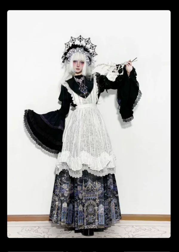 O1CN01zYqW4t1WN0BQzMllB_!!2210441602775 Gothic Cathedral Stained Glass Hanfu Fusion Pleated Horse-Face Skirt Set – Vintage Dark Velvet Corset Overskirt Outerwear Ensemble