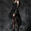 Women's Dark Gothic Cold Shoulder Lace Dress – Off-Shoulder Lace-Up High-Low Maxi Gown