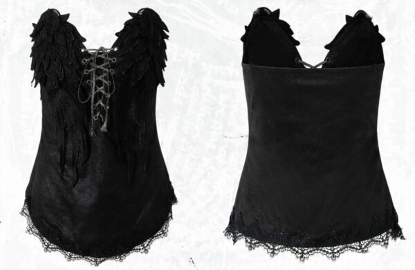 NO ROMANCE Vintage Court Knight Angel Wings Faux Suede Corset Top – Gothic Lace-Up Strapless Bustier Camisole for Women
