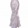 Moonlight Spirit Silver-Foil Ruched Mermaid Skirt – Ethereal Fairycore Layered Mesh Maxi Skirt