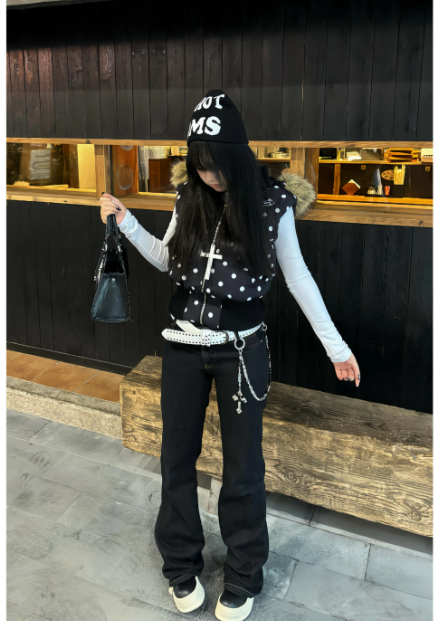 404BLOCK Beaded Cross Pant Chain – Handmade Gothic Y2K Beaded Keychain & Pants Waist Accessories for Streetwear Cleanfit