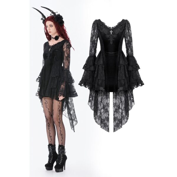 92e59cf1b0de0d14a250373ec5082726.image.666x1000 Dark in Love Gothic Velvet & Lace Flare Sleeve Mini Dress with Train – Vintage Dark Romantic High-Low Dress (DW1128)