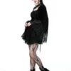 Gothic Luxe Lace-Trim Pattern Velvet Mini Dress – Dark Romantic Flare Sleeve Victorian Goth Party Dress (DW930)