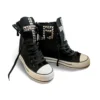 Gothic Studded Cross High-Top Platform Canvas Shoes – Y2K Visual Kei Side-Zip Hidden Wedge Heel Sneakers for Underground Punk Alt Aesthetics