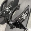 Gothic Bat Wings Platform Flip Flops – Y2K Dark Subculture Studded Skull & Spider Wedge Sandals for Punk Beach Wear