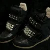 Y2K Visual Kei Studded Wedge High-Top Sneakers – Unisex Black Cyber ​​Punk Alternative Subculture Platform Shoes with Hidden Wedge Heel