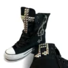 Gothic Studded Cross High-Top Platform Canvas Shoes – Y2K Visual Kei Side-Zip Hidden Wedge Heel Sneakers for Underground Punk Alt Aesthetics