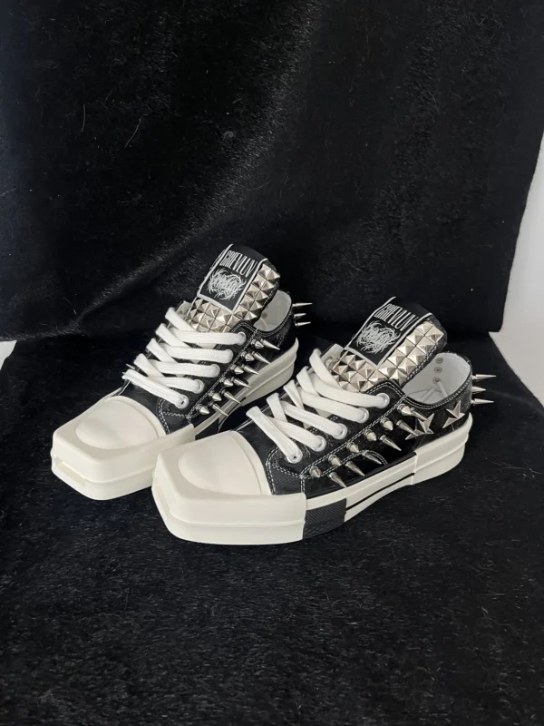 Gothic Star Studded Square Toe Low-Top Leather Sneakers – Punk Rock Metal Spike Unisex Subculture Streetwear Shoes