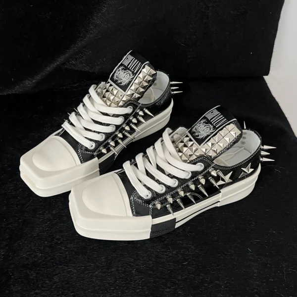 Gothic Star Studded Square Toe Low-Top Leather Sneakers – Punk Rock Metal Spike Unisex Subculture Streetwear Shoes