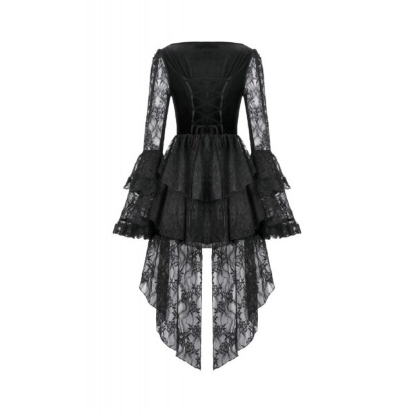 a20dd2849454f39dc8a712a1c386124e.image.664x1000 Dark in Love Gothic Velvet & Lace Flare Sleeve Mini Dress with Train – Vintage Dark Romantic High-Low Dress (DW1128)