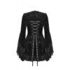 Gothic Luxe Lace-Trim Pattern Velvet Mini Dress – Dark Romantic Flare Sleeve Victorian Goth Party Dress (DW930)