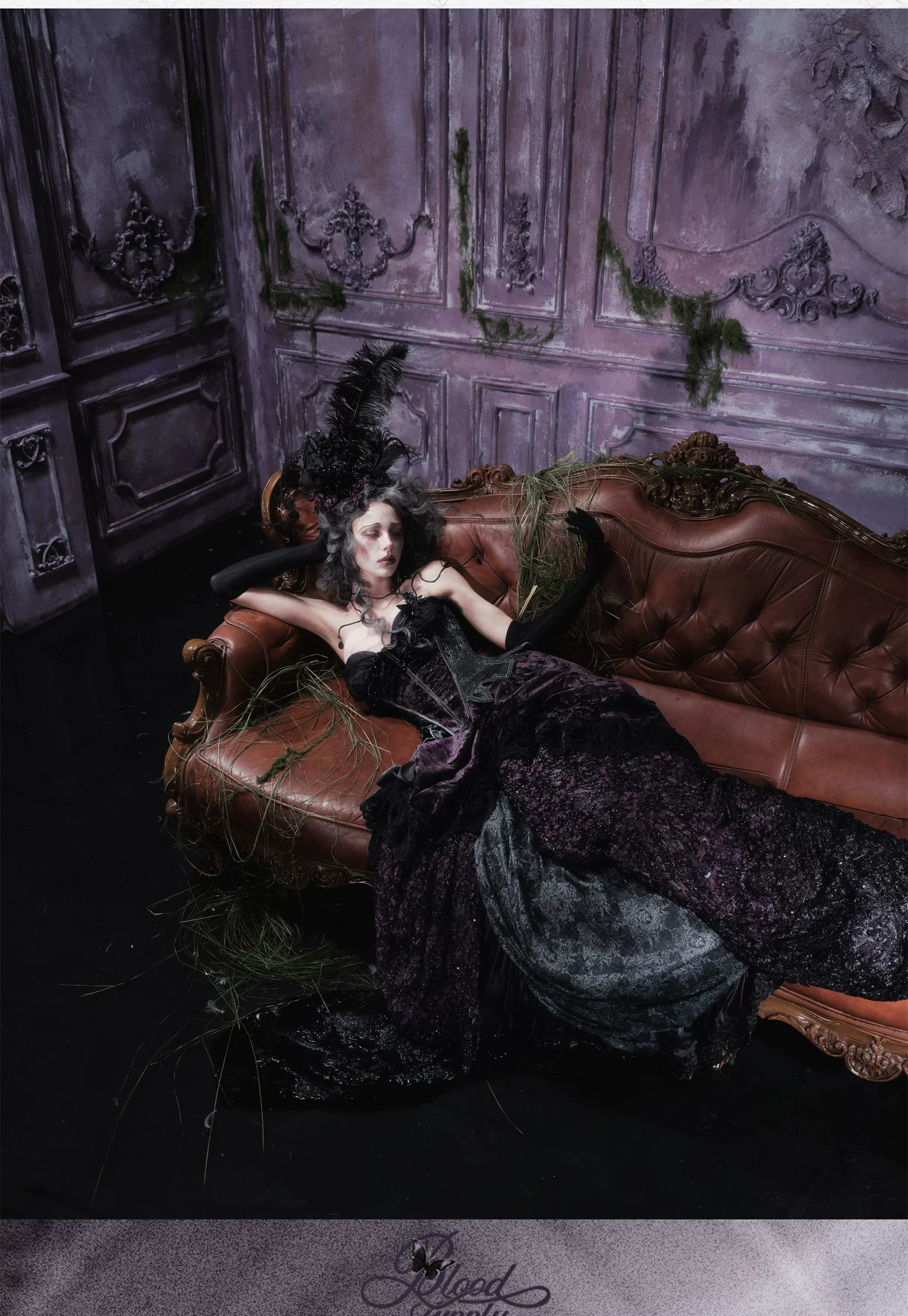 Blood Supply Gothic Purple Velvet Maxi Skirt Set – Vintage Dark Romantic High-Waist Overskirt & Underskirt for Halloween