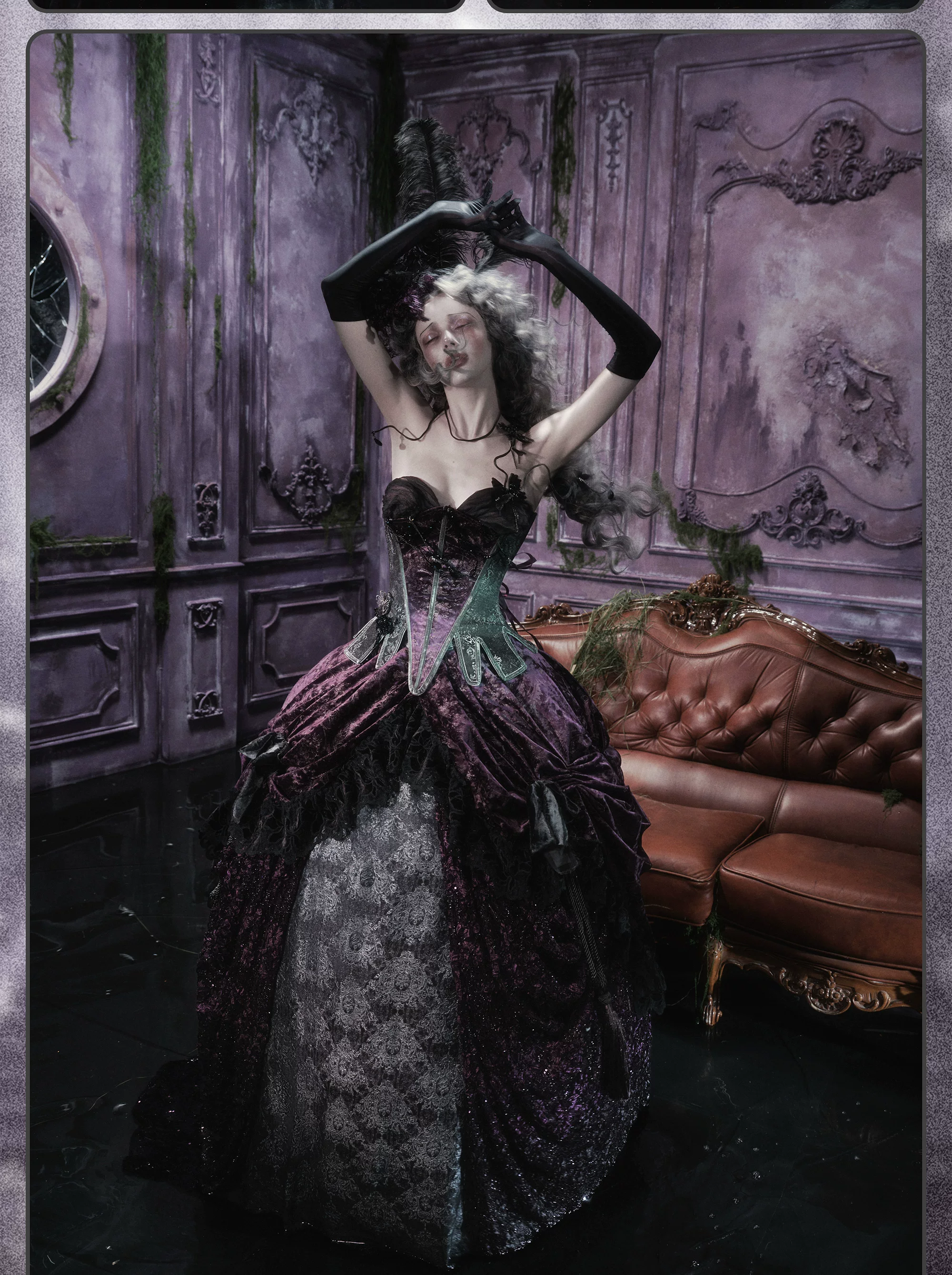 Blood Supply Gothic Purple Velvet Maxi Skirt Set – Vintage Dark Romantic High-Waist Overskirt & Underskirt for Halloween