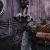 Blood Supply Gothic Purple Velvet Maxi Skirt Set – Vintage Dark Romantic High-Waist Overskirt & Underskirt for Halloween