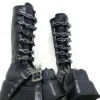 Punk Metal Chains Spiked Platform Boots – Gothic Square Toe Chunky High Platform Knee-High Zipper Boots M730