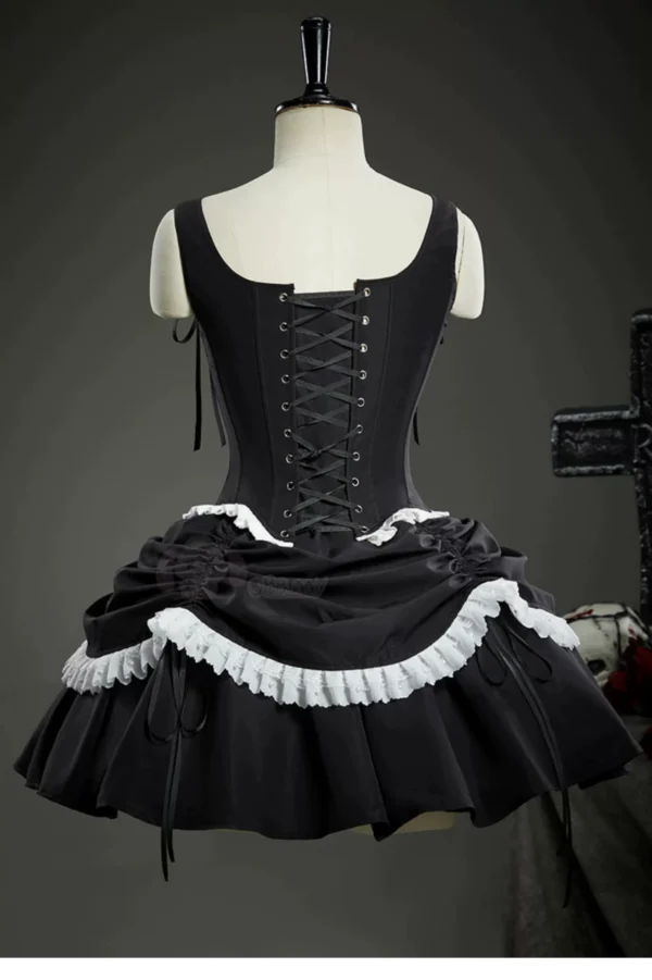 Hymn of the White Night Gothic Skeleton Lace Corset Mini Dress – Dark Romantic Lolita Bustier Dress for Halloween & Cosplay
