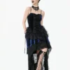 Dark in Love Royal Blue Velvet Gothic High-Low Corset Dress – Victorian Lace Evening Gown with Long Train (DW1113)