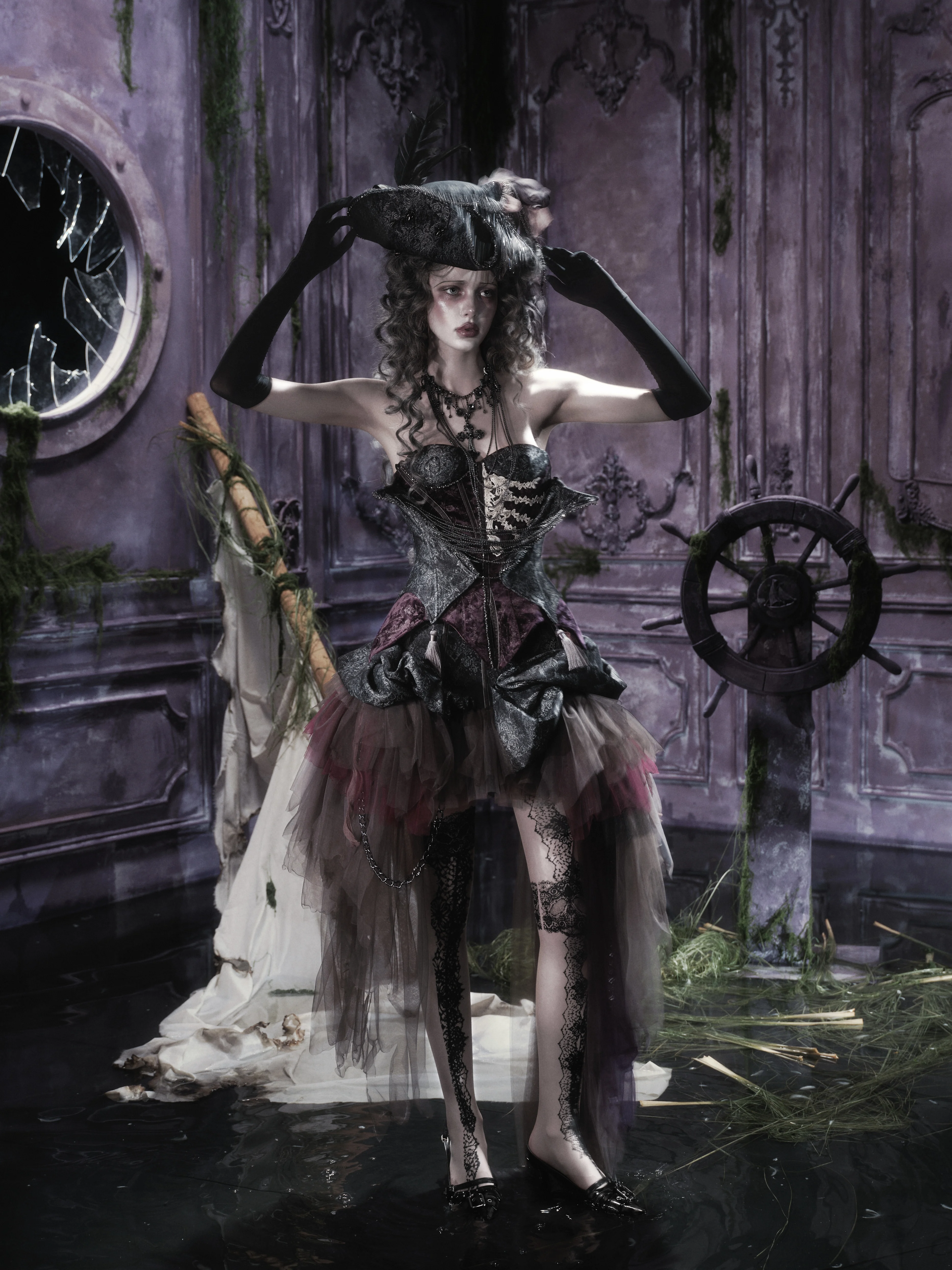 Blood Supply Original Gothic Dark Undead Relic Mesh Irregular Half Skirt - Vintage Distressed Asymmetric Mini Skirt for Halloween & Alternative Fashion