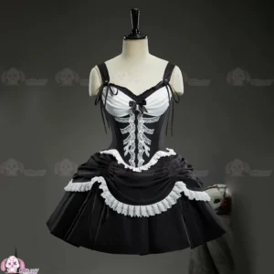 Hymn of the White Night Gothic Skeleton Lace Corset Mini Dress – Dark Romantic Lolita Bustier Dress for Halloween & Cosplay