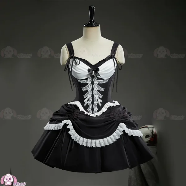 Hymn of the White Night Gothic Skeleton Lace Corset Mini Dress – Dark Romantic Lolita Bustier Dress for Halloween & Cosplay