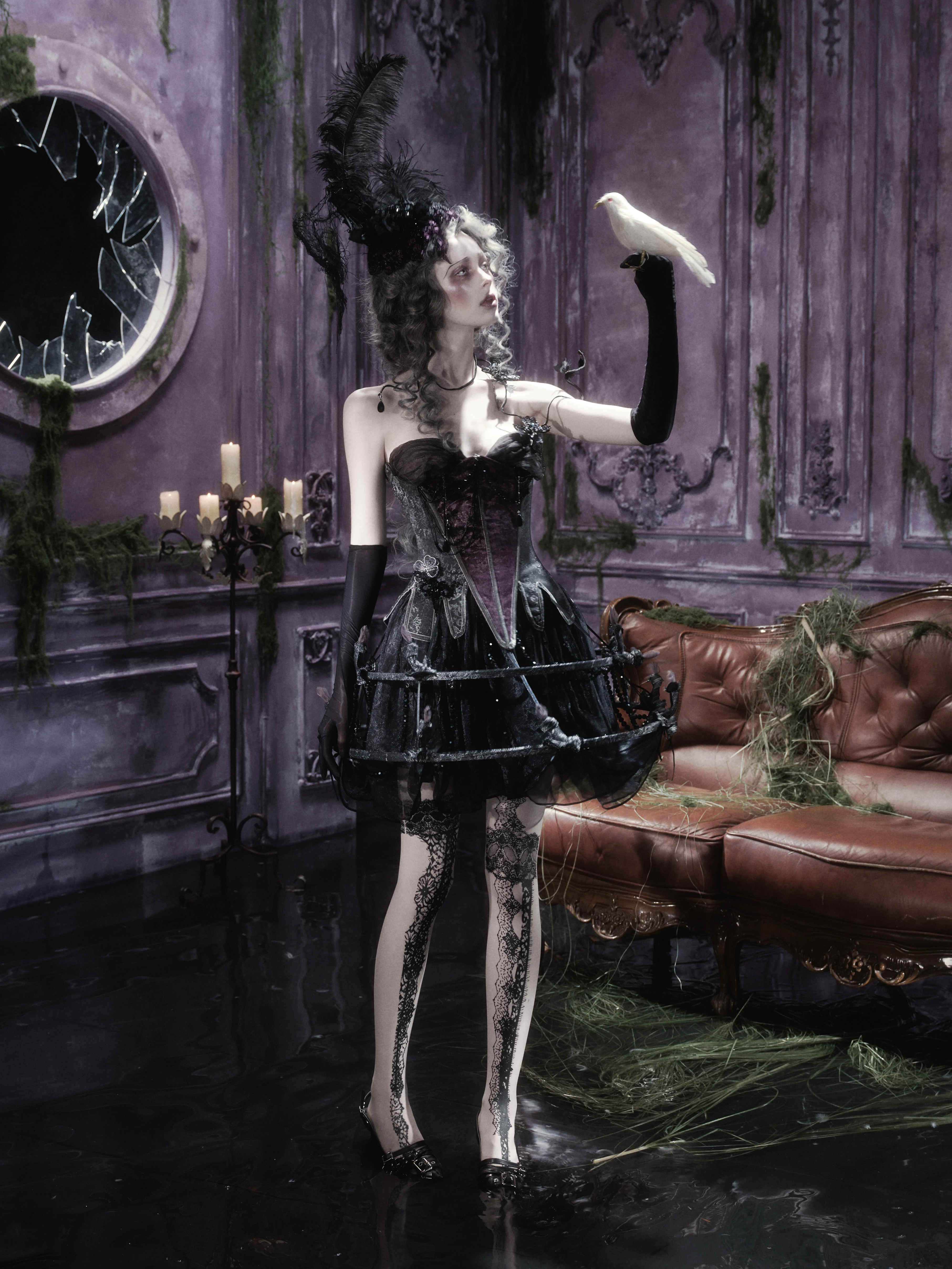 Blood Supply Original Gothic Dark Undead Relic Chandelier Bustle Skirt - Halloween Vintage Mesh Evening Mini Skirt