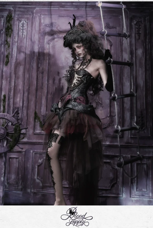 Blood Supply Original Gothic Dark Undead Relic Mesh Irregular Half Skirt - Vintage Distressed Asymmetric Mini Skirt for Halloween & Alternative Fashion
