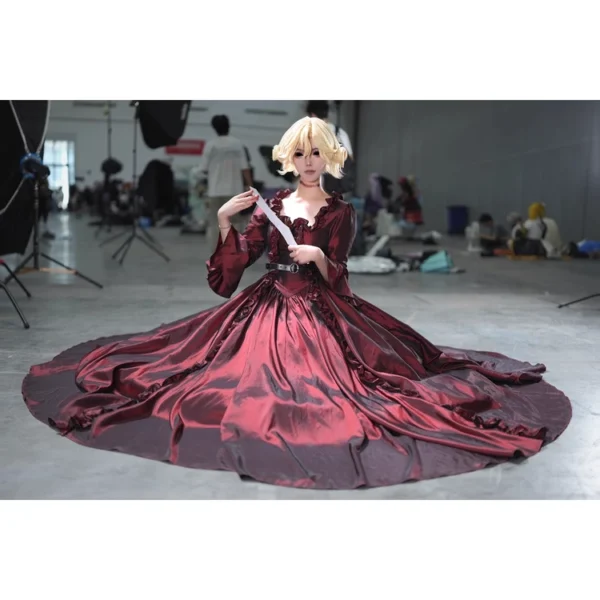 Identity V Bloody Queen Mary Original Skin Cosplay Costume – Custom Deluxe Wine Red 360-Degree Ball Gown Dress