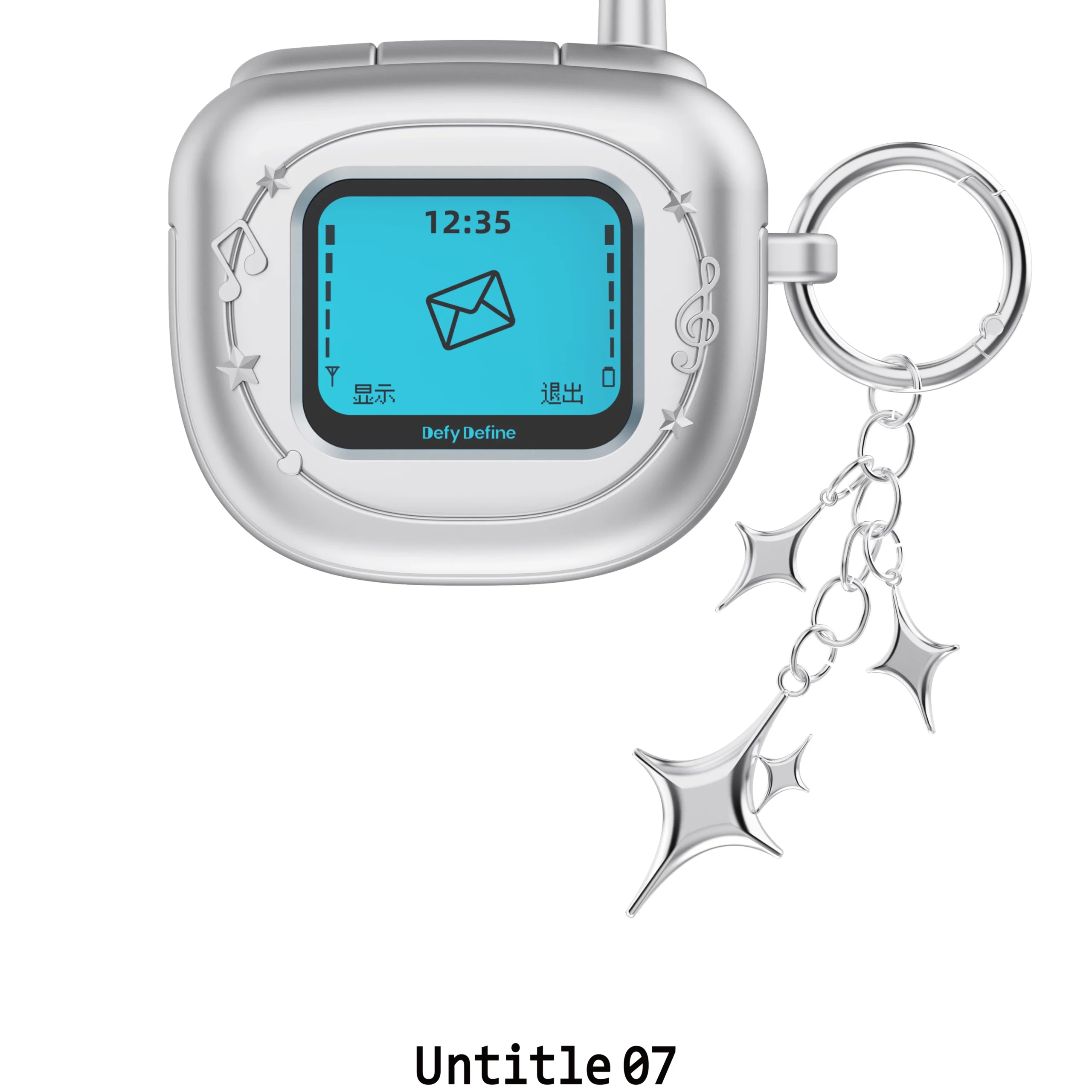 Defy Define Untitle07 Retro Y2K Flip Phone AirPods Case – Metallic Silver Protective Cover with Star Keychain for AirPods Pro 2, Pro, AirPods 4 & 3