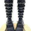 Punk Metal Chains Spiked Platform Boots – Gothic Square Toe Chunky High Platform Knee-High Zipper Boots M730