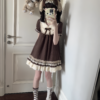 Pp Miao STUDIO Vintage Japanese Peter Pan Collar Mini Dress – Sweet Brown Pinstripe Doll Collar Bow Cottagecore Lolita Dress for Summer