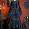 Dark in Love Royal Blue Velvet Gothic High-Low Corset Dress – Victorian Lace Evening Gown with Long Train (DW1113)