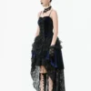 Dark in Love Royal Blue Velvet Gothic High-Low Corset Dress – Victorian Lace Evening Gown with Long Train (DW1113)