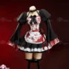 Rebellious Gothic Bloody Maid Cosplay Costume Set – Dark Vampire Bell-Sleeve Dress with Blood-Splattered Apron for Halloween