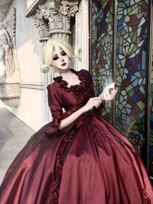 Identity V Bloody Queen Mary Original Skin Cosplay Costume – Custom Deluxe Wine Red 360-Degree Ball Gown Dress