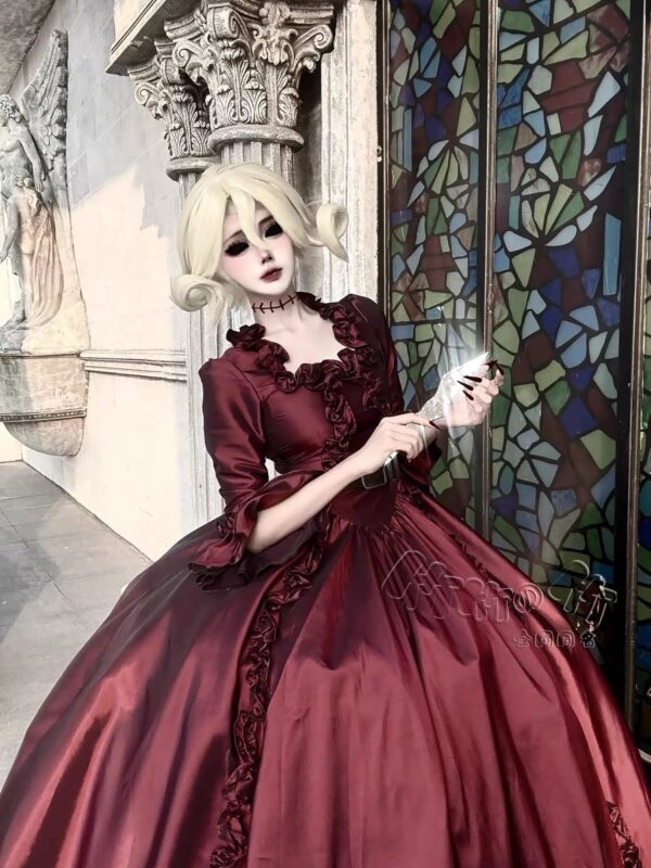 Identity V Bloody Queen Mary Original Skin Cosplay Costume – Custom Deluxe Wine Red 360-Degree Ball Gown Dress
